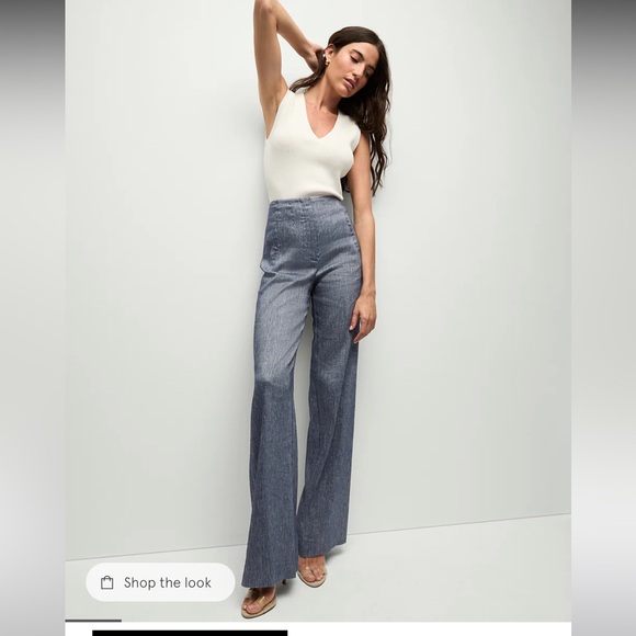 Veronica Beard Pants - NWOT Veronica Beard BLUE MELANGE JUDE WIDE LEG LINEN PANT Size 2